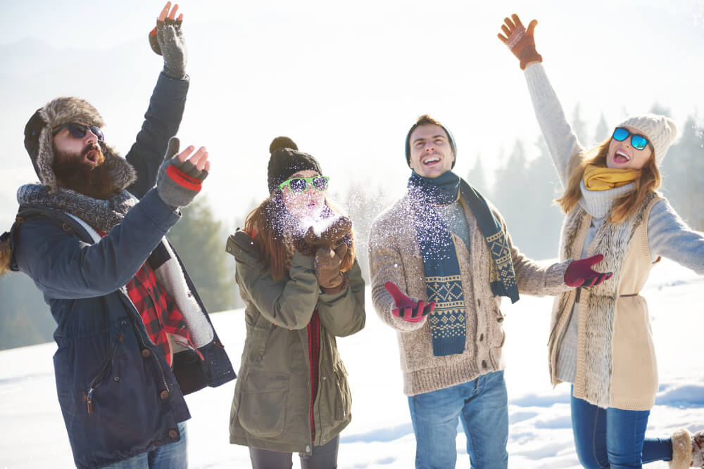 happy people in snow