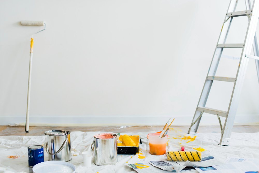 buckets of paint ladder 