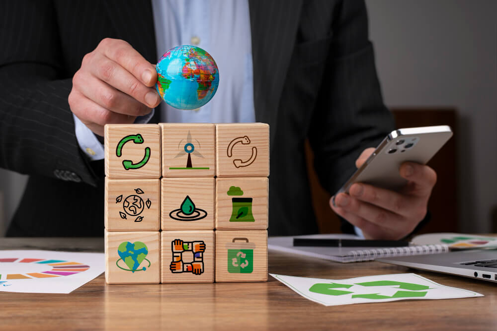 man with wooden blocks